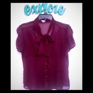 Burgundy See-through neck-tie top